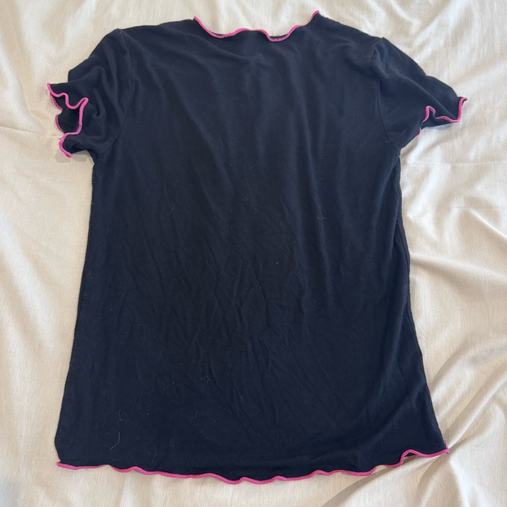 Hello Kitty Baby Tee Y2K Ruffle Trim Black Pink Graphic Size Small - Picture 2 of 2